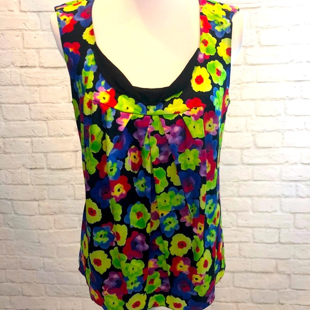 ELIE TAHARI Black Floral Sleeveless Top, Size M